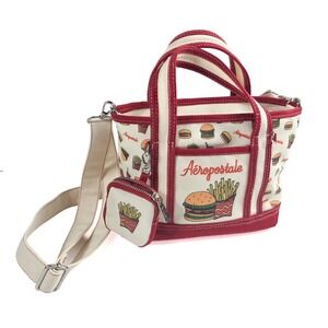 Aéropostale Hamburger Fries Canvas Tote Bag Crossbody with Coin Purse